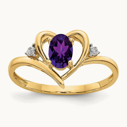 Amethyst and Diamond Heart Ring, 14K