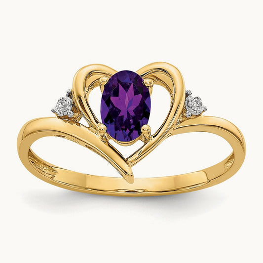 Amethyst and Diamond Heart Ring, 14K
