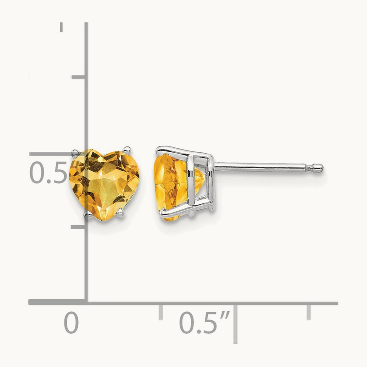Citrine Heart Stud Earrings, 14K White Gold