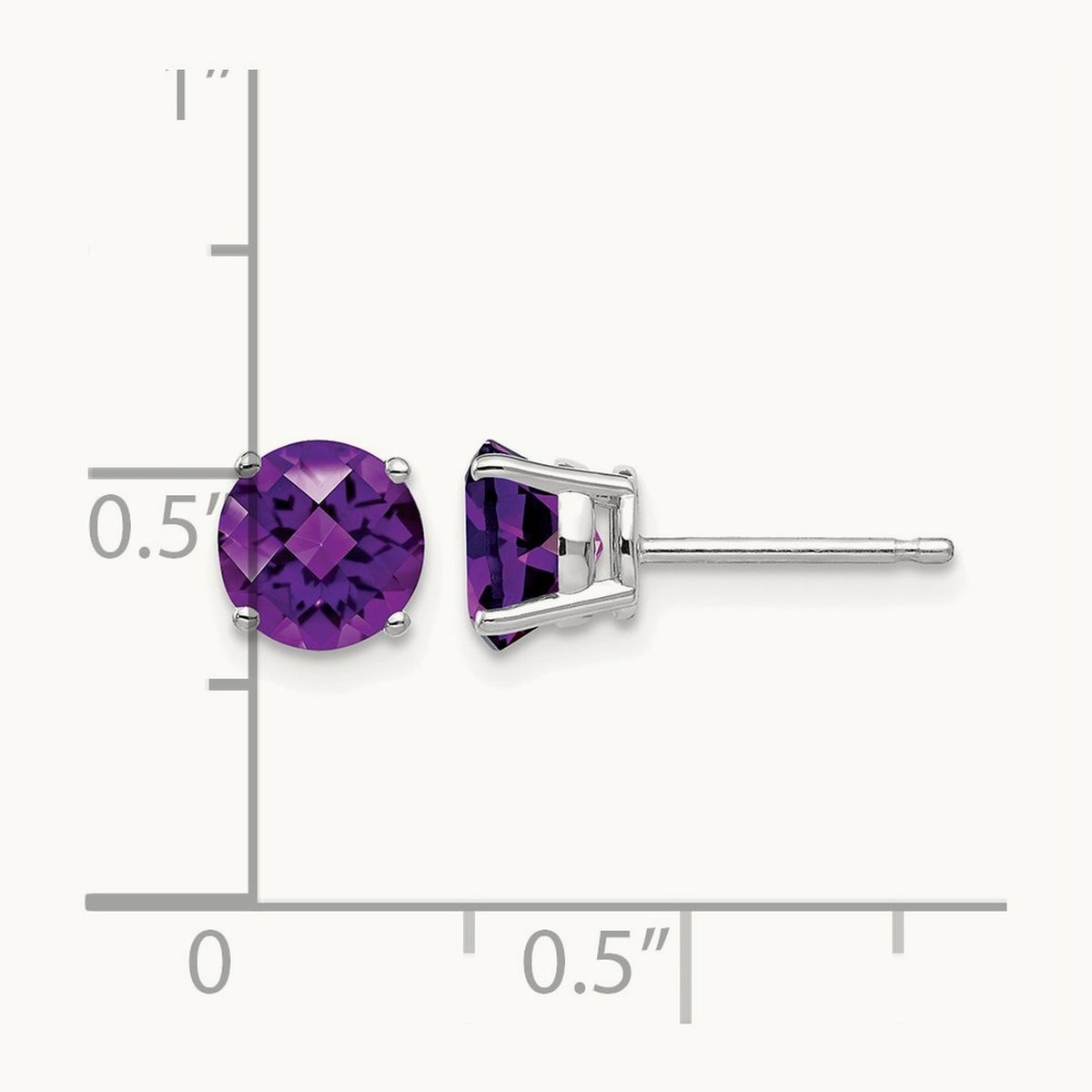 Amethyst Checker Earrings, 6mm, 14K White Gold