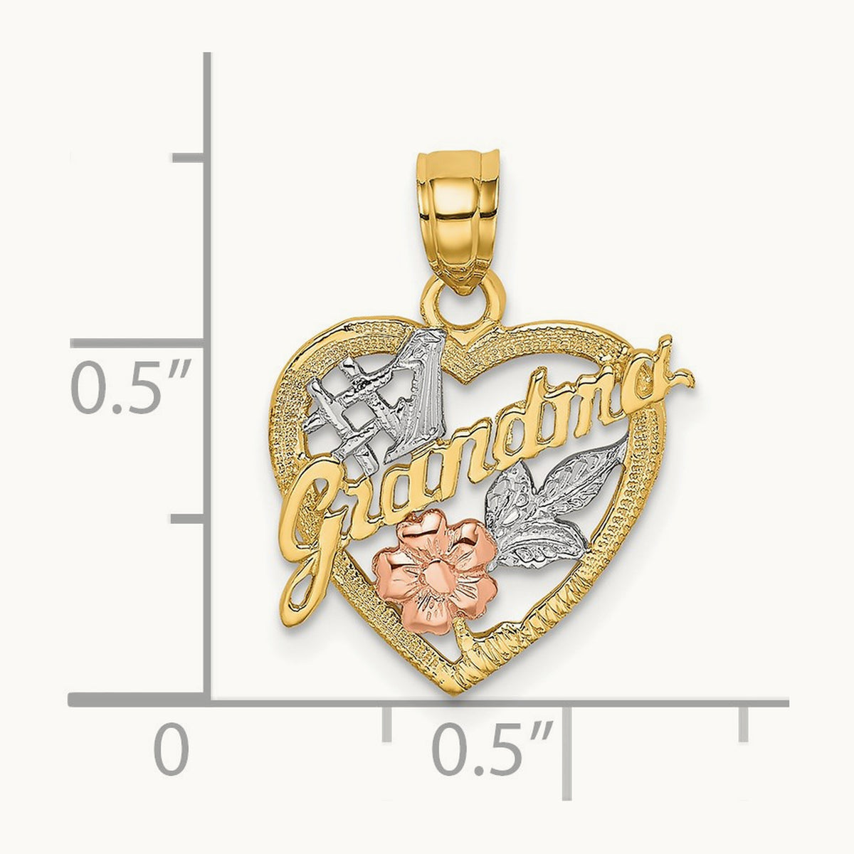 Rhodium #1 GRANDMA In Heart Charm, 14K Two-tone White