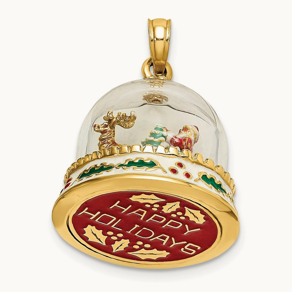 3-D Enameled Christmas Snow Globe Charm, 14K