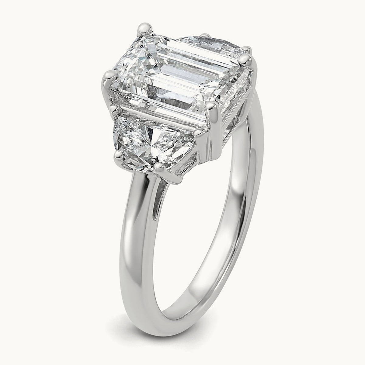 Semi-Mount Emerald & 1/2 Moon 3 Stone Engagement Ring, 0.25-1.00 ct tw Lab-Grown Diamond — 1 ct, 14K White Gold