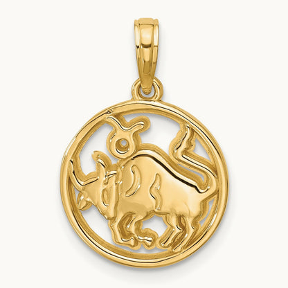 Polished Round Taurus Pendant, 14K
