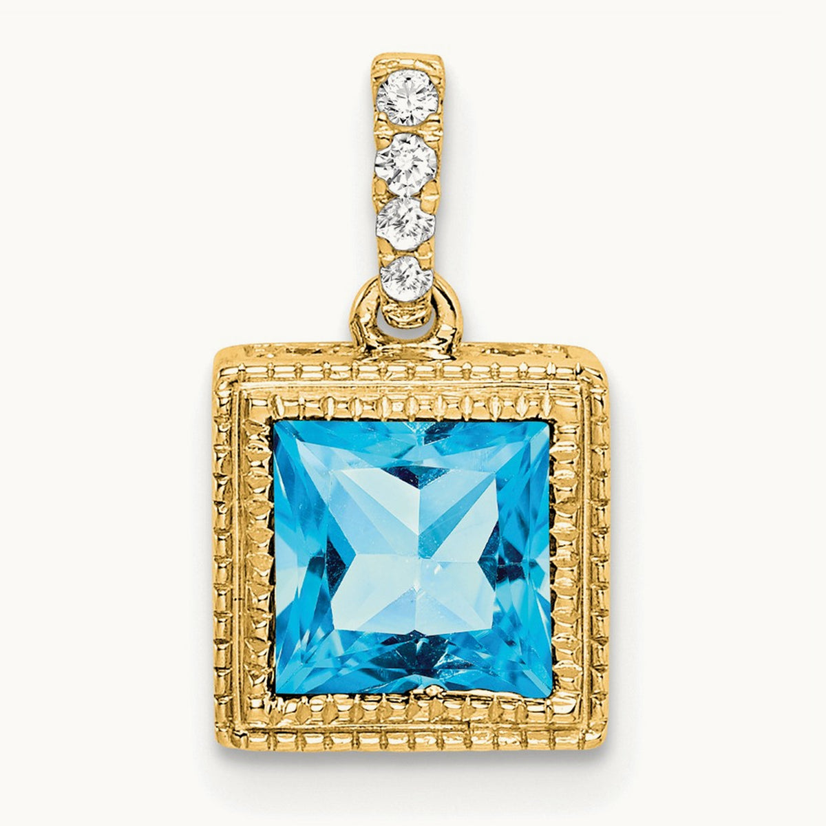 Square Blue Topaz and Diamond Pendant, 14K