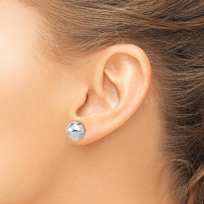 Polished Diamond-cut Button Post Earrings — 14K White Gold