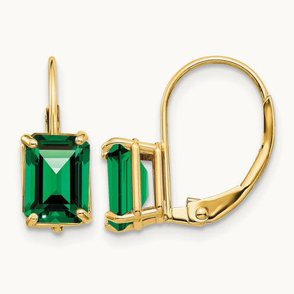 7x5mm Emerald Cut Mount St. Helens Leverback Earrings, 14K
