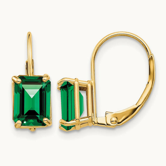 7x5mm Emerald Cut Mount St. Helens Leverback Earrings, 14K