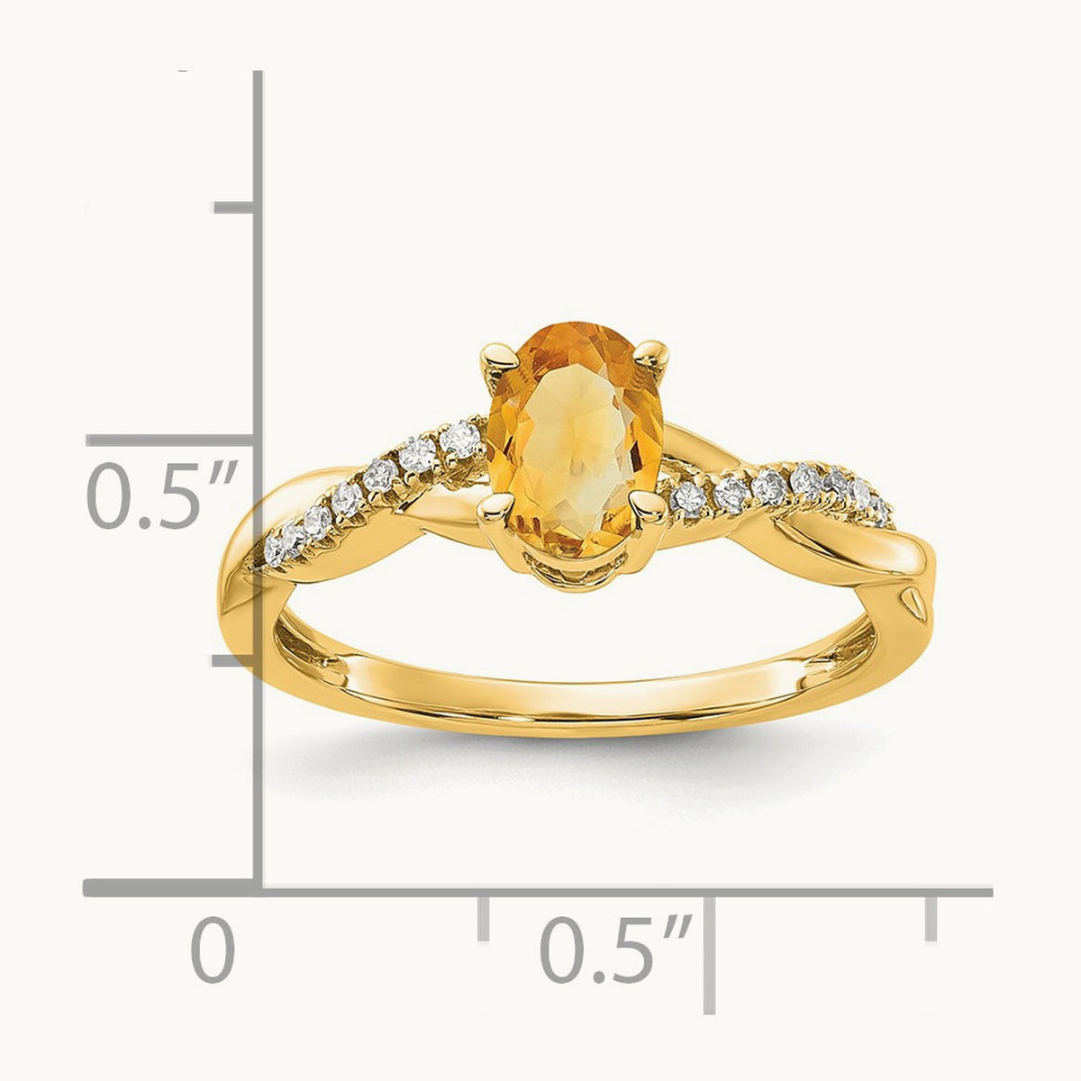 Oval Citrine and Diamond Ring — 14K Yellow Gold, 0.084 ct, 7
