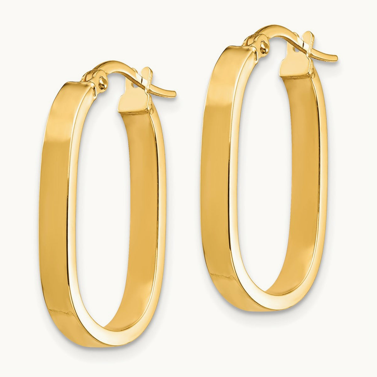 Oval Hoop Earrings — 14K Yellow Gold, 3x23mm