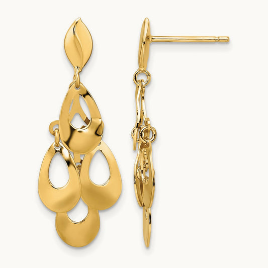 Polished and Brushed Post Dangle Chandelier Earrings, 14K — Leslie's
