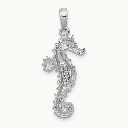 Polished Open-Backed Seahorse Pendant — 14K White Gold