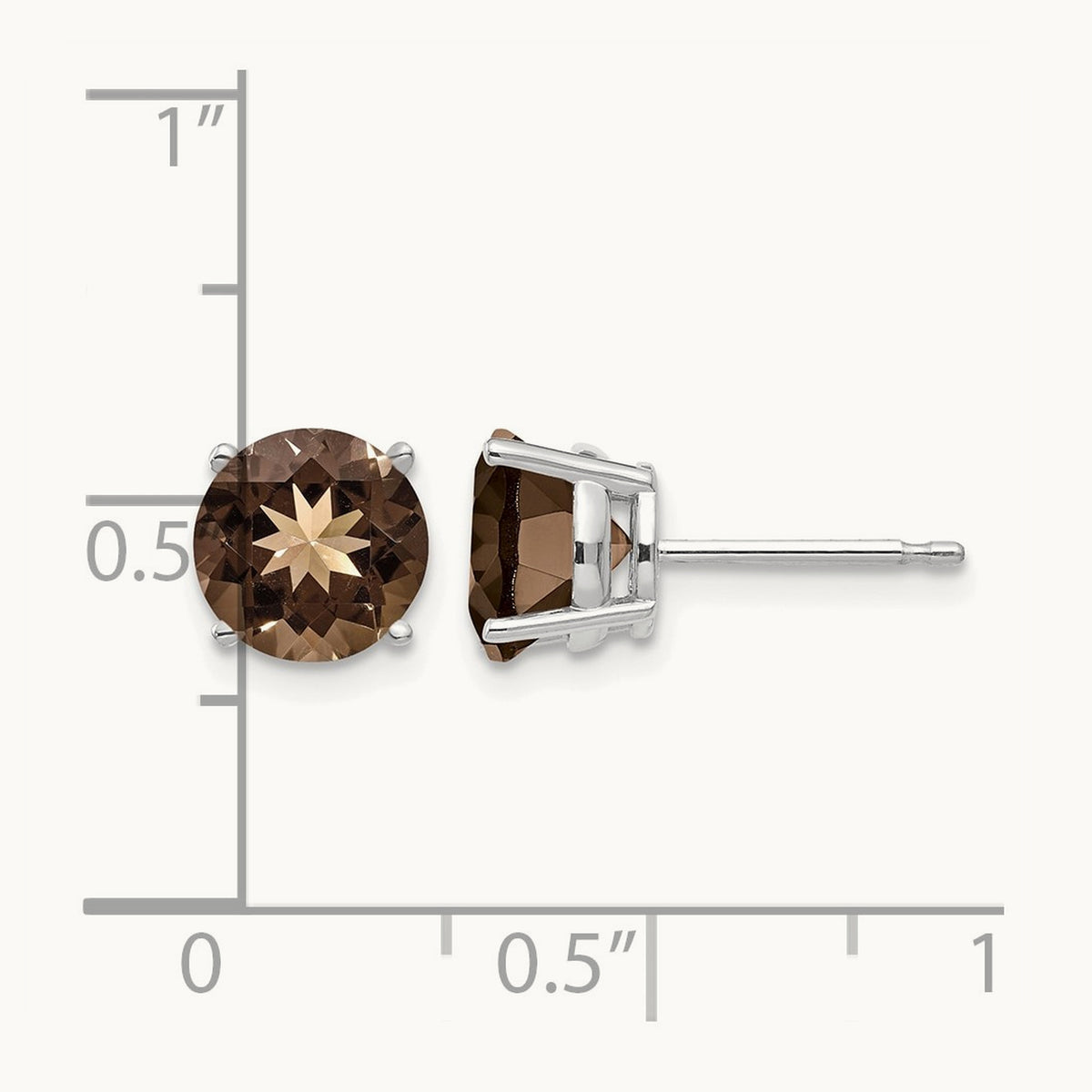 Round Smoky Quartz Earrings, 7mm, 14K White Gold
