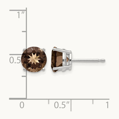 Round Smoky Quartz Earrings, 7mm, 14K White Gold