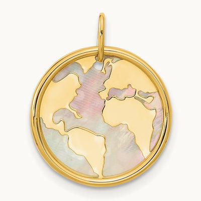 Polished Mother of Pearl Earth Pendant, 14K