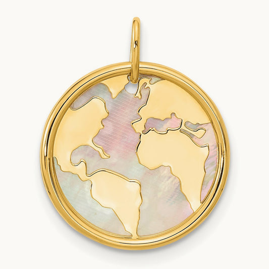 Polished Mother of Pearl Earth Pendant, 14K