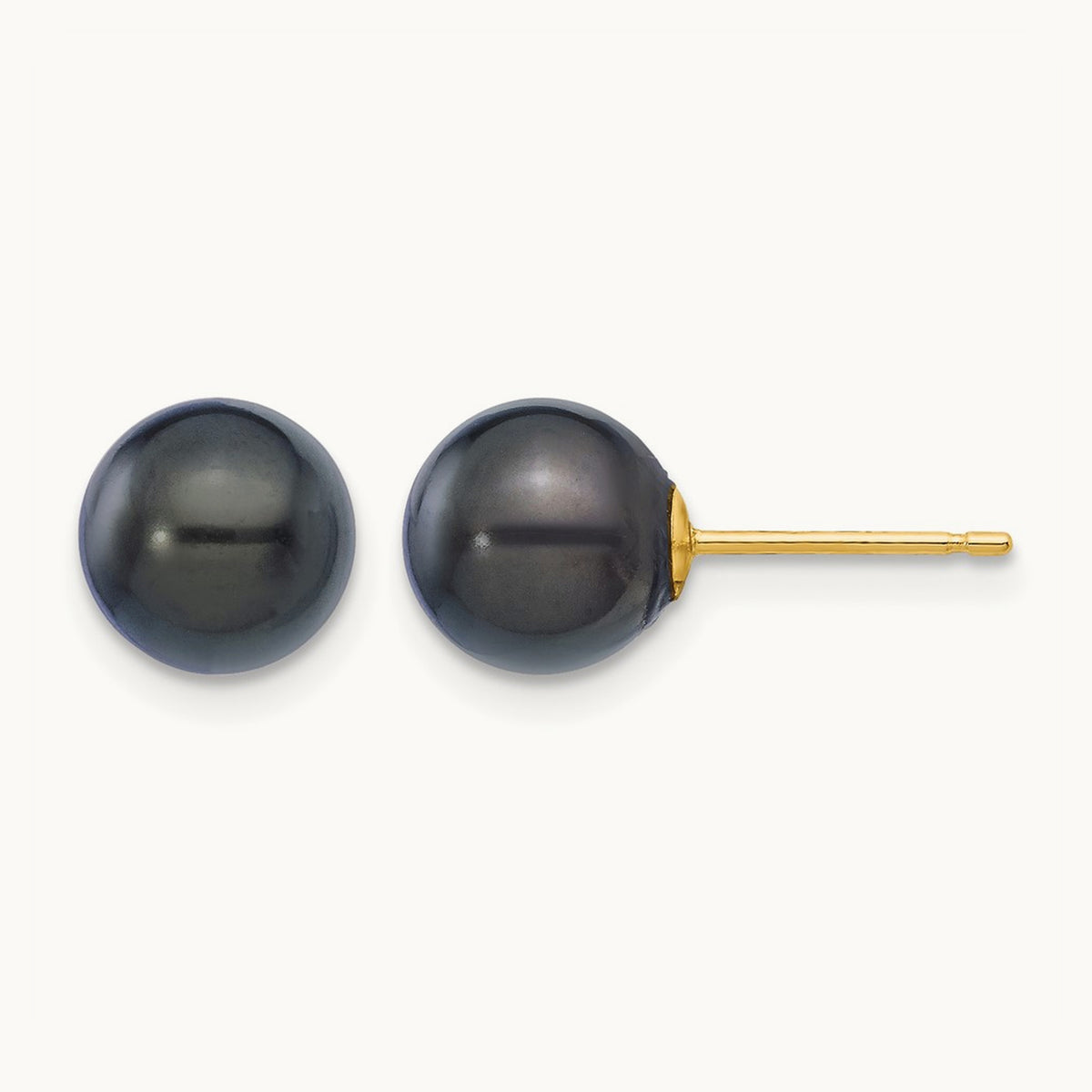 7- Round Black Saltwater Akoya Cultured Pearl Stud Post Earrings, 8mm, 14K