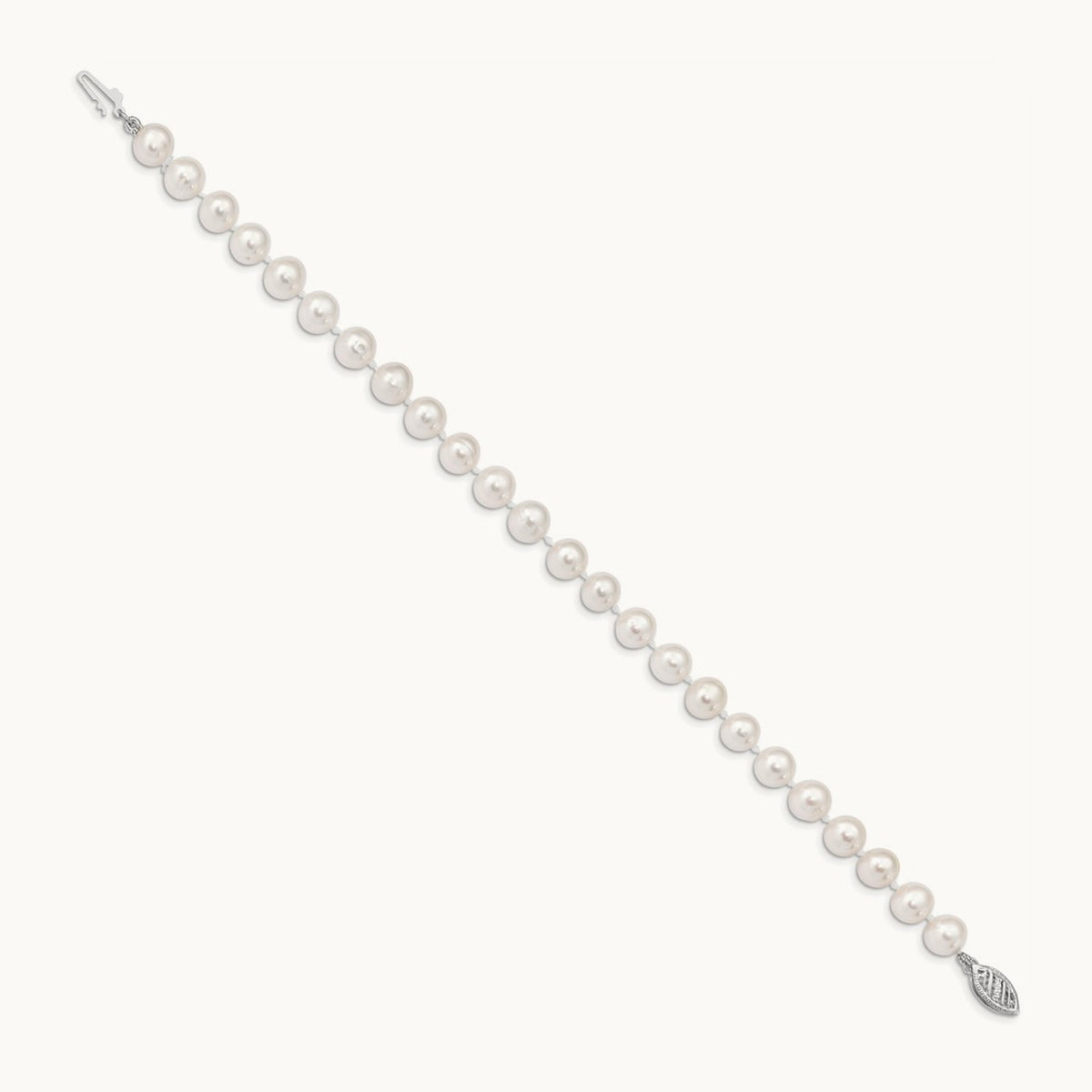 WG 6- White Near Round Freshwater Cultured Pearl Bracelet, 7mm, 14K