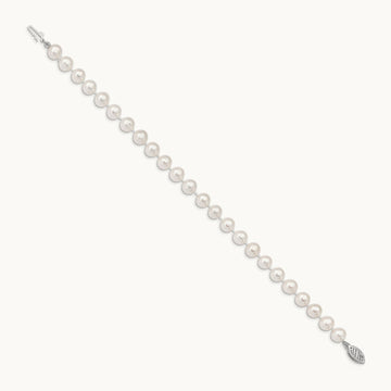 WG 6- White Near Round Freshwater Cultured Pearl Bracelet, 7mm, 14K