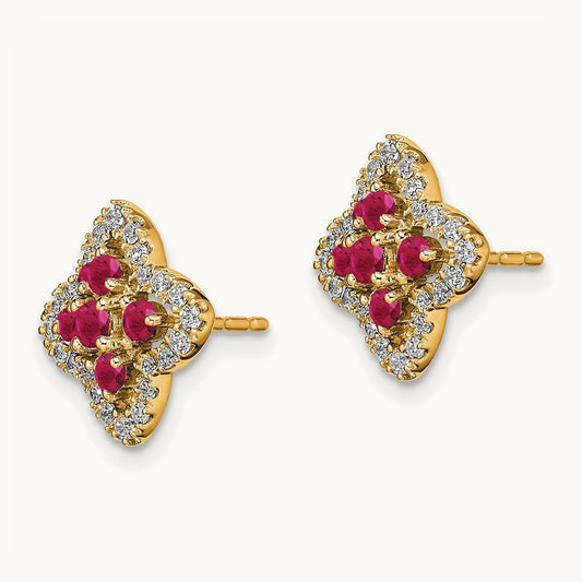 Created Ruby Fashion Post Earrings, 0.25 ct tw Lab-Grown Diamond