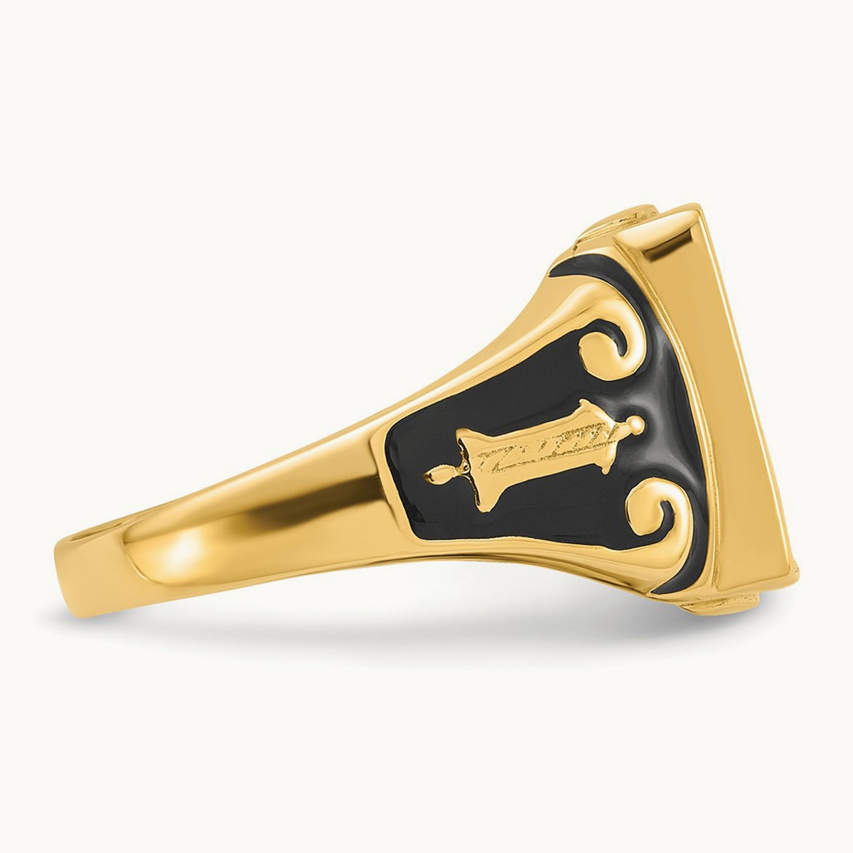 Men's Polished and Textured (No Enamel) Masonic Ring, 14K