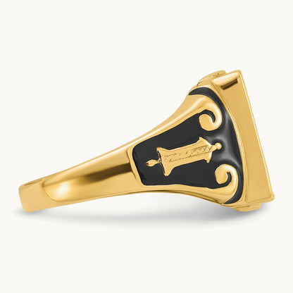 Men's Polished and Textured (No Enamel) Masonic Ring, 14K