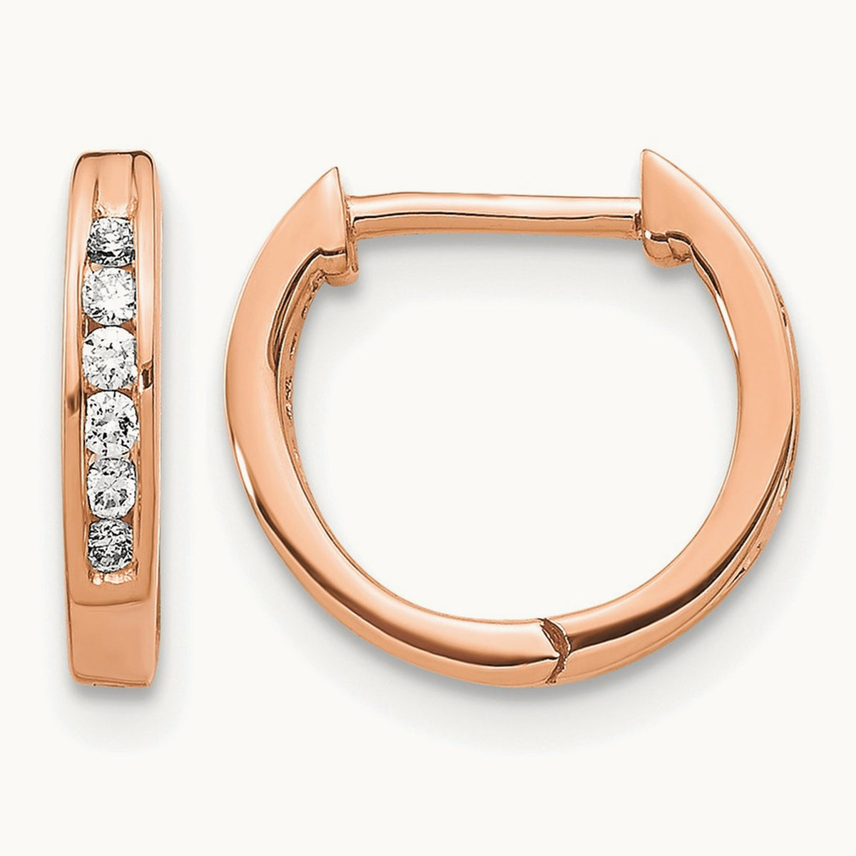 Polished Diamond Hinged Hoop Earrings — 14K Rose Gold