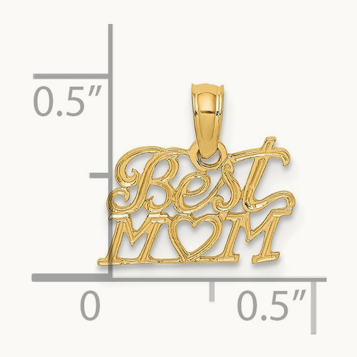BEST MOM with Heart Charm, 14K