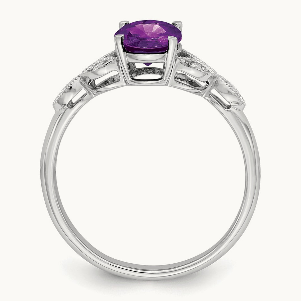 Oval Amethyst and Diamond Ring, 14K White Gold