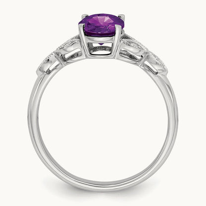 Oval Amethyst and Diamond Ring, 14K White Gold