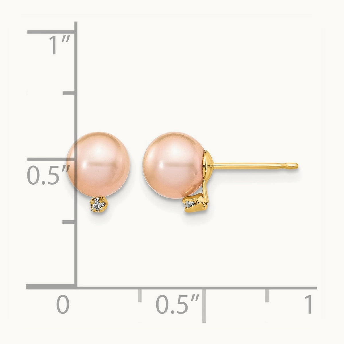 5- Pink Round Freshwater Cultured Pearl .02ct Diamond Post Earrings, 6mm, 14K