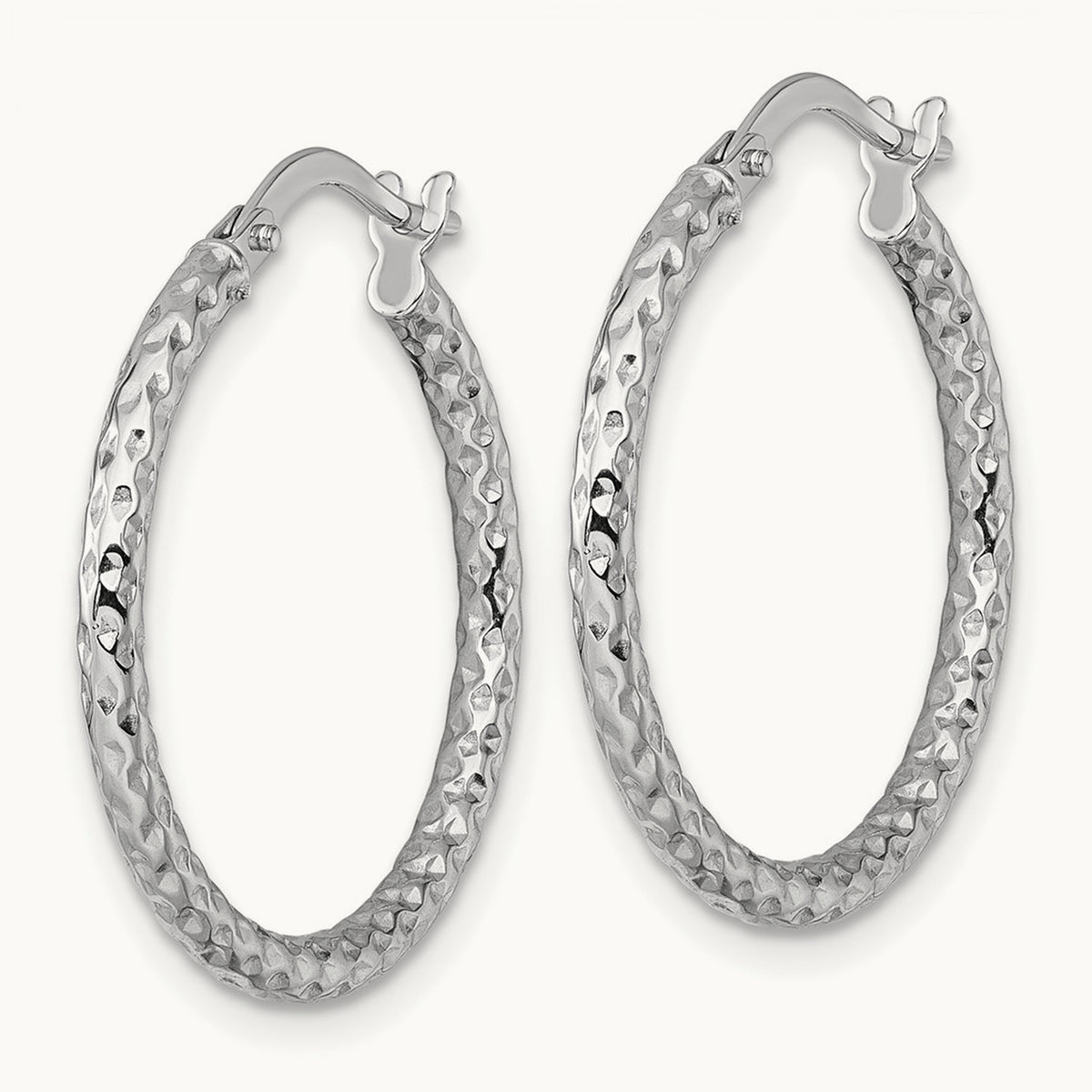 Polished Diamond-cut Hoop Earrings — 14K White Gold, 23mm