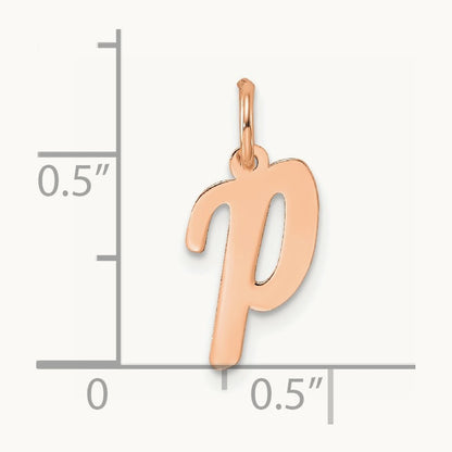 Small Script Letter P Initial Charm, 14K Rose Gold