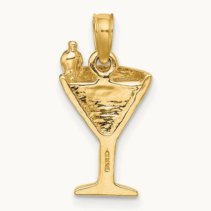 Enameled Cosmo Martini w/Olive Charm, 14K Pink