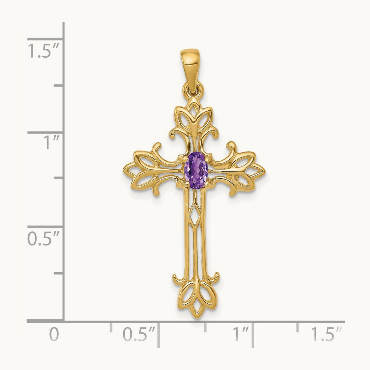 Polished Amethyst Cross Pendant, 14K