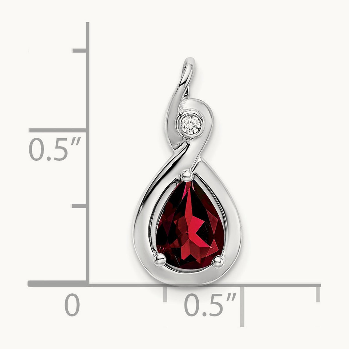 Pear Garnet and Diamond Pendant — 14K White Gold