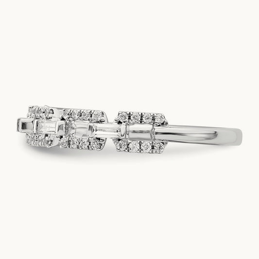 Polished Squares Diamond Ring, 14K White Gold
