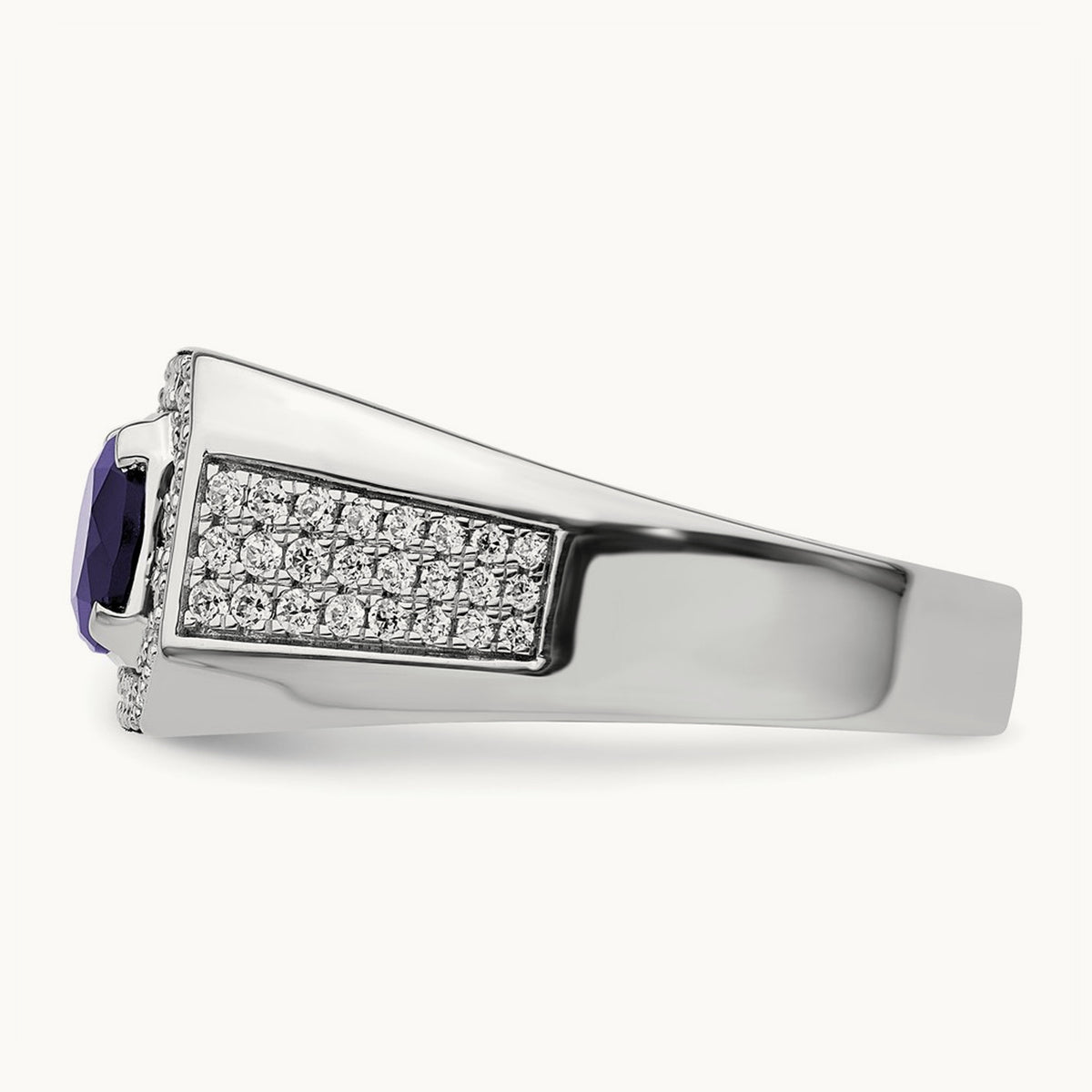 Created Blue Sapphire Men's Ring, 0.50 ct tw Lab-Grown Diamond