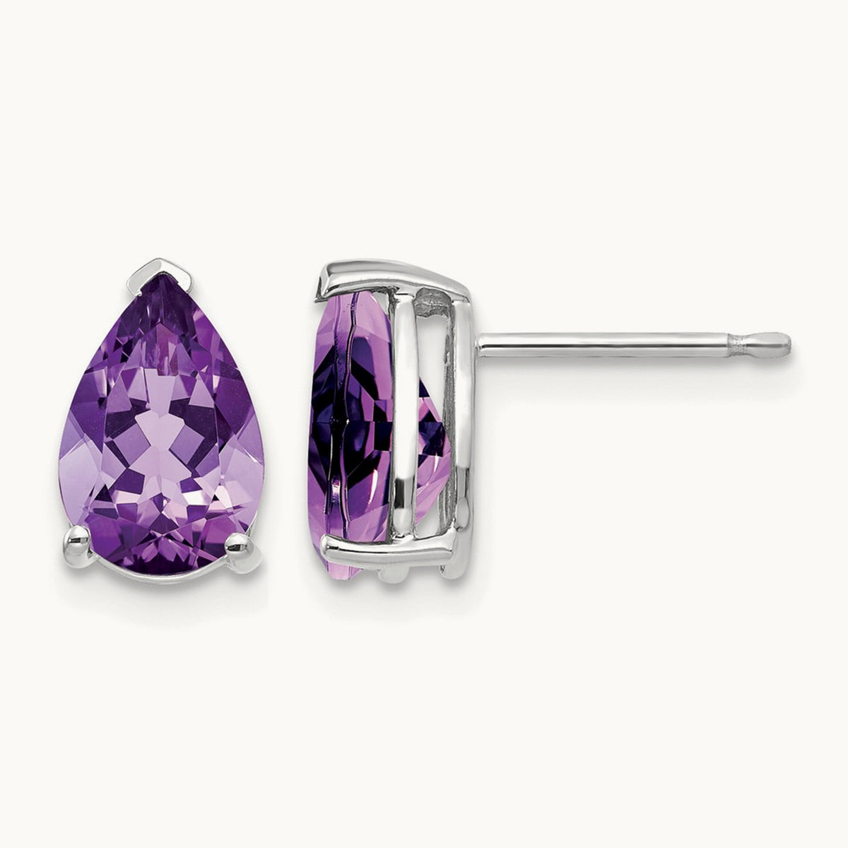 9x6 Amethyst Pear Stud Earrings, 14K White Gold
