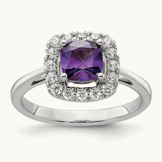 Feb Birthstone Amethyst Halo Ring, 0.25 ct tw Lab-Grown Diamond