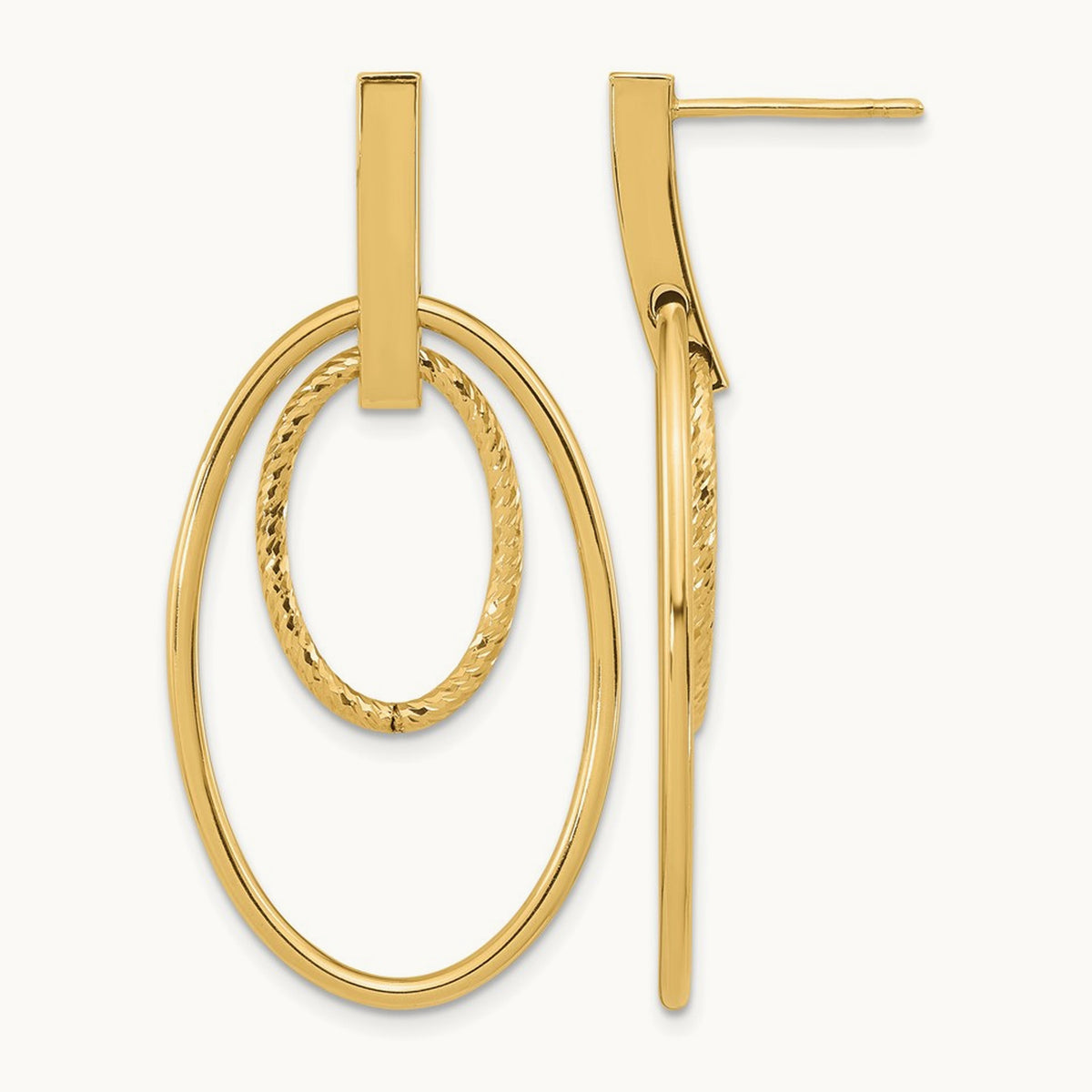 Polished Diamond Cut Post Dangle Earrings — 14K Yellow Gold
