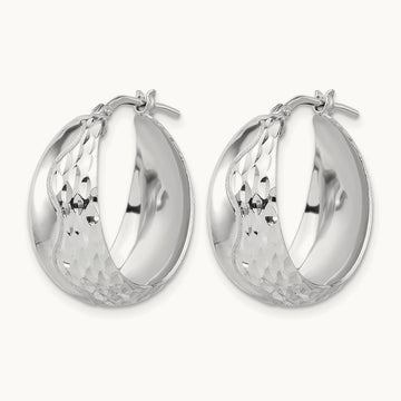 Rhodium-plated Polished and Textured Hoop Earrings, Sterling Silver — Leslie's