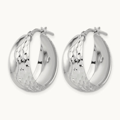 Rhodium-plated Polished and Textured Hoop Earrings, Sterling Silver — Leslie's