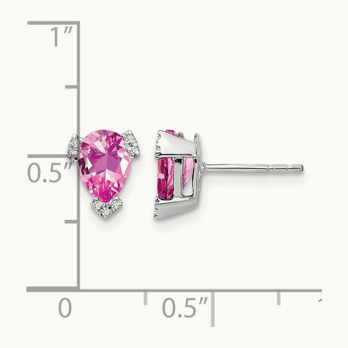 Pear Created Pink Sapphire and Diamond Earrings, 14K White Gold