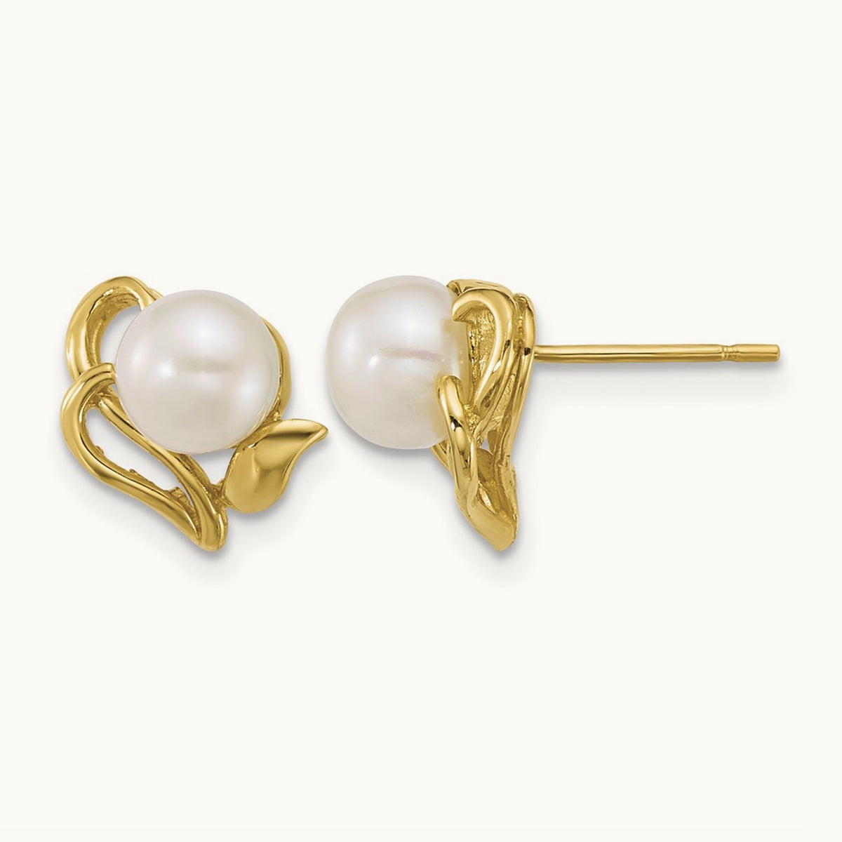 Polished 6- Button FW Cultured Pearl Flower Post Earrings, 7mm, 14K