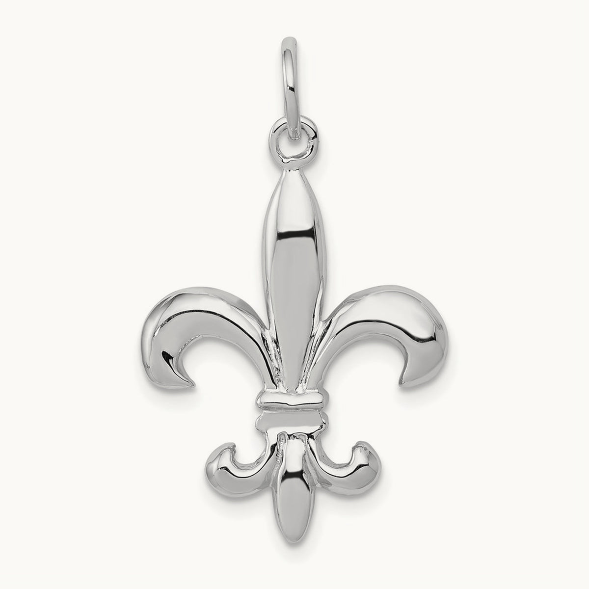 Solid Polished 3-D Fleur de Lis Charm, 14K White Gold