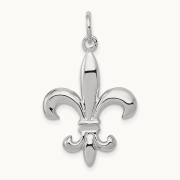 Solid Polished 3-D Fleur de Lis Charm, 14K White Gold