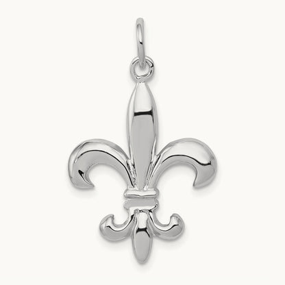 Solid Polished 3-D Fleur de Lis Charm, 14K White Gold