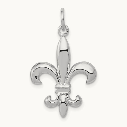 Solid Polished 3-D Fleur de Lis Charm, 14K White Gold