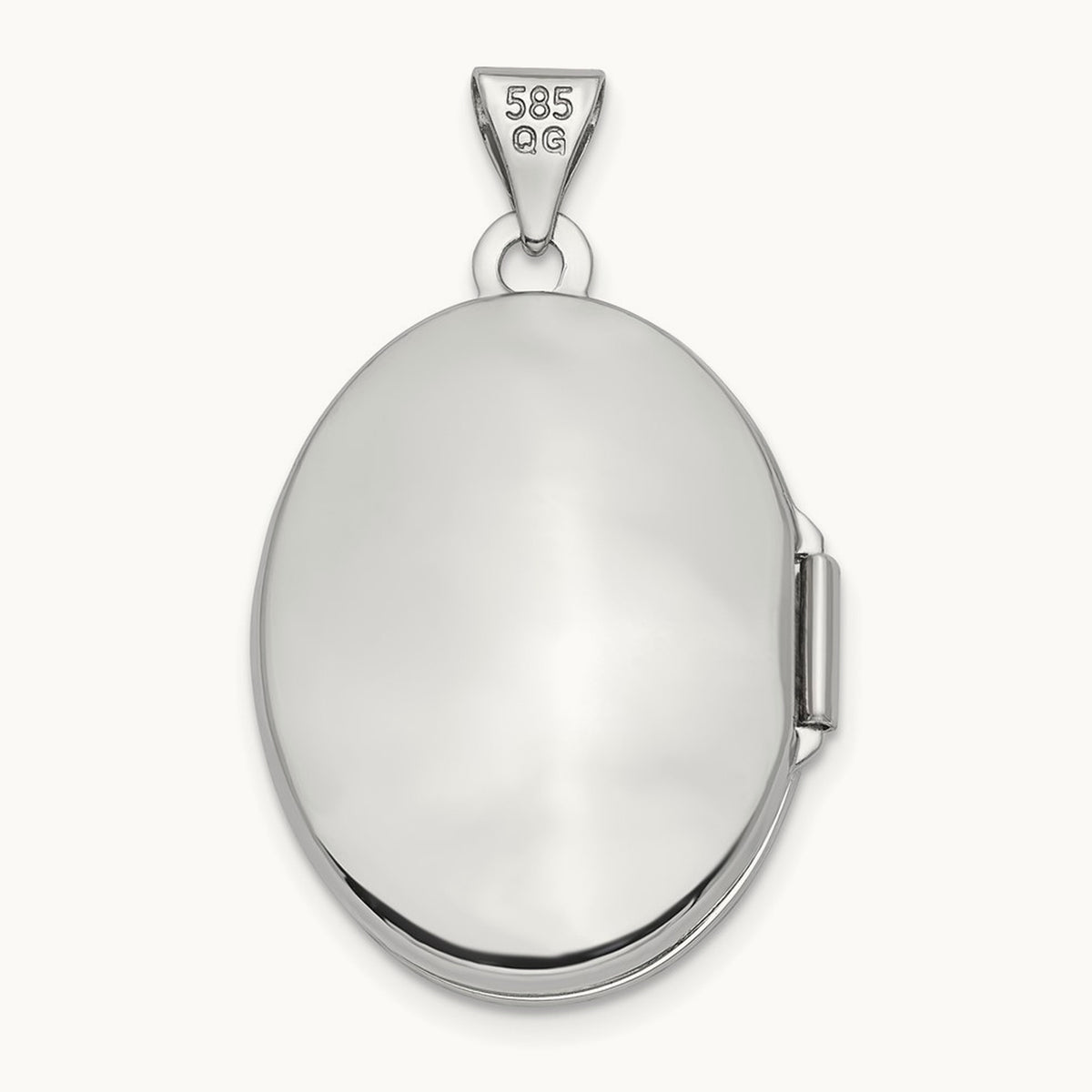 Brushed Diamond Star Oval Locket — 14K White Gold